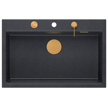 Chiuvetă din granit Marc 110 Quadron,workstation, negru metalic, ventil si accesorii rose
